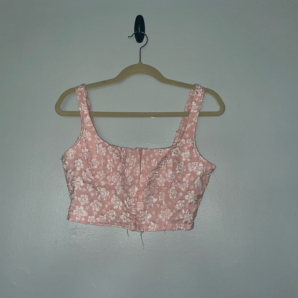 Pink Bustier/ Corset Style Brocade Floral Print Top